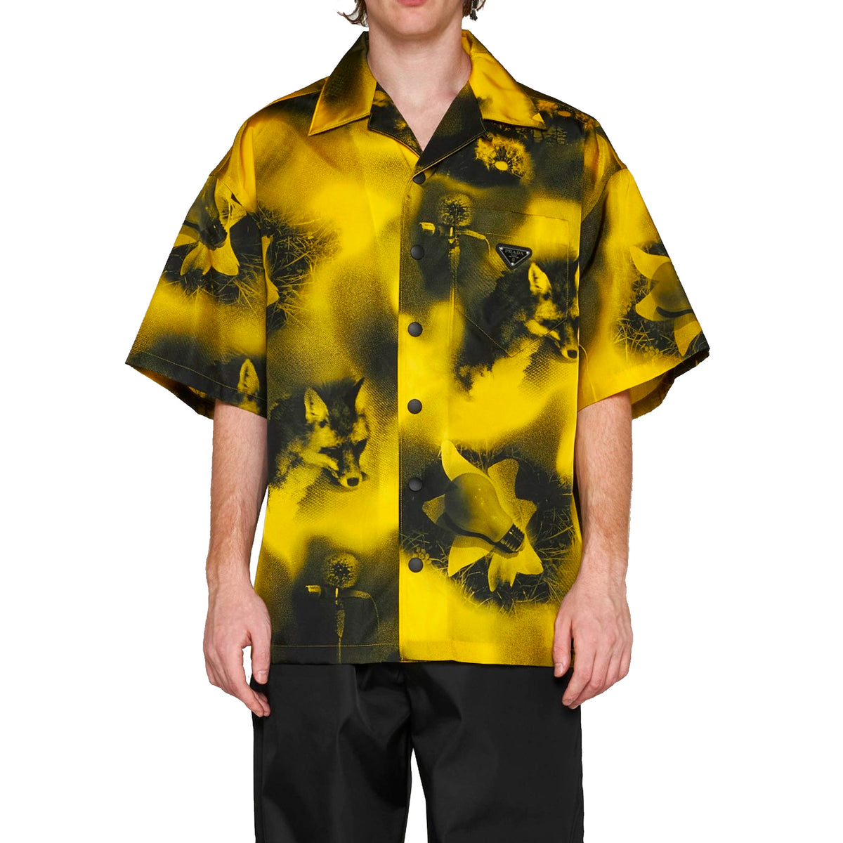 Prada Flames Hawaiian Bowling Shirt In Black for Men