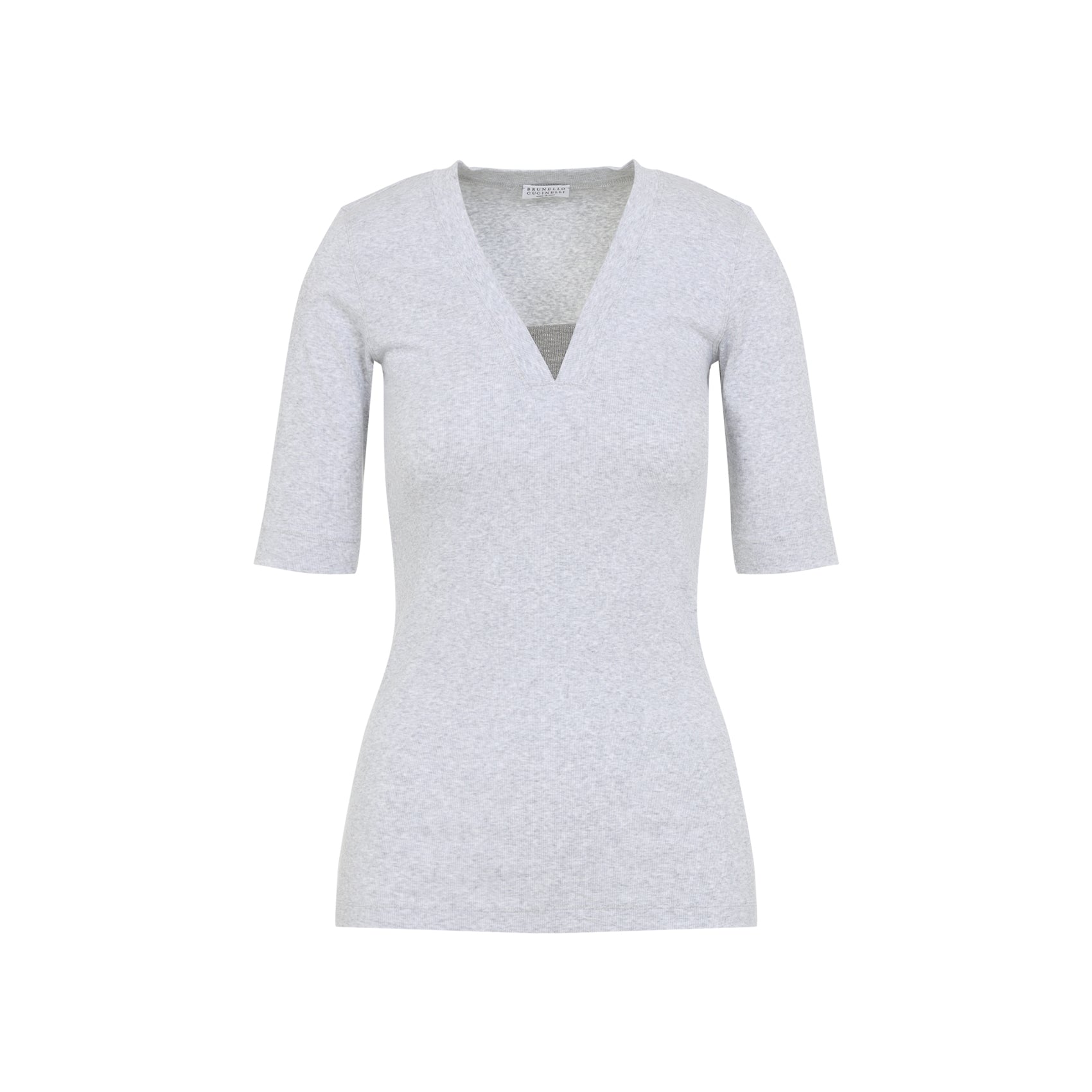 Brunello Cucinelli V - Neck Ribbed T-Shirt - WOMEN CLOTHING - Brunello Cucinelli - T.Luxy