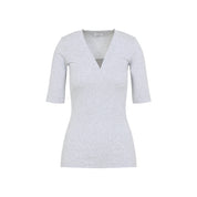 Brunello Cucinelli V - Neck Ribbed T-Shirt - WOMEN CLOTHING - Brunello Cucinelli - T.Luxy