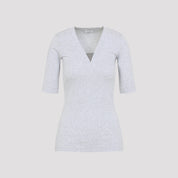 Brunello Cucinelli V - Neck Ribbed T-Shirt - WOMEN CLOTHING - Brunello Cucinelli - T.Luxy