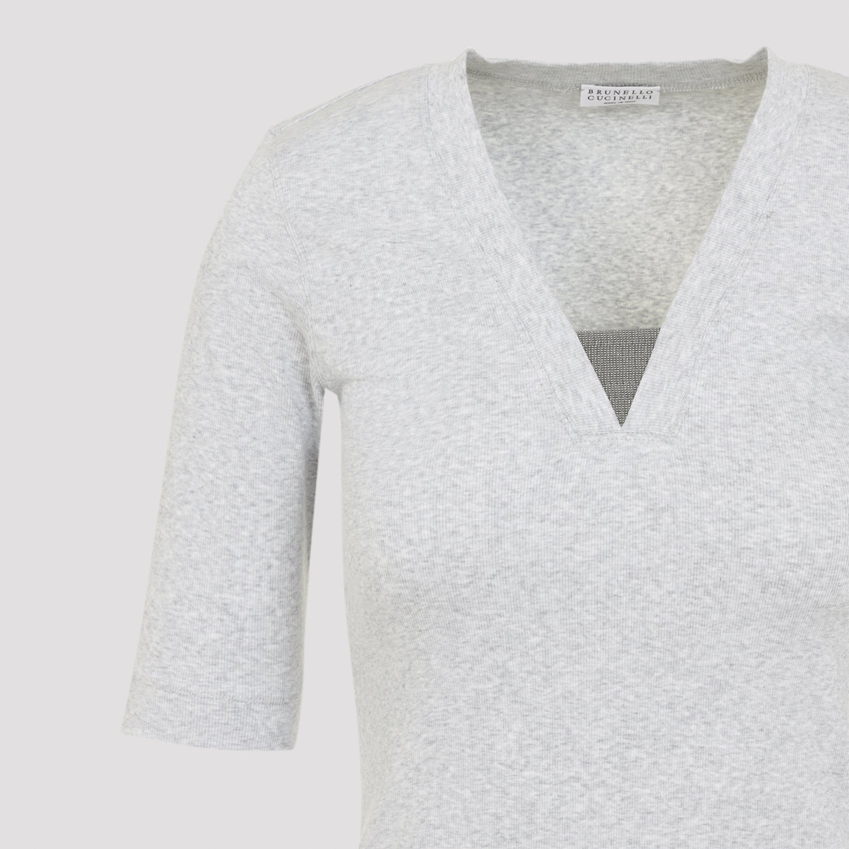 Brunello Cucinelli V - Neck Ribbed T-Shirt - WOMEN CLOTHING - Brunello Cucinelli - T.Luxy