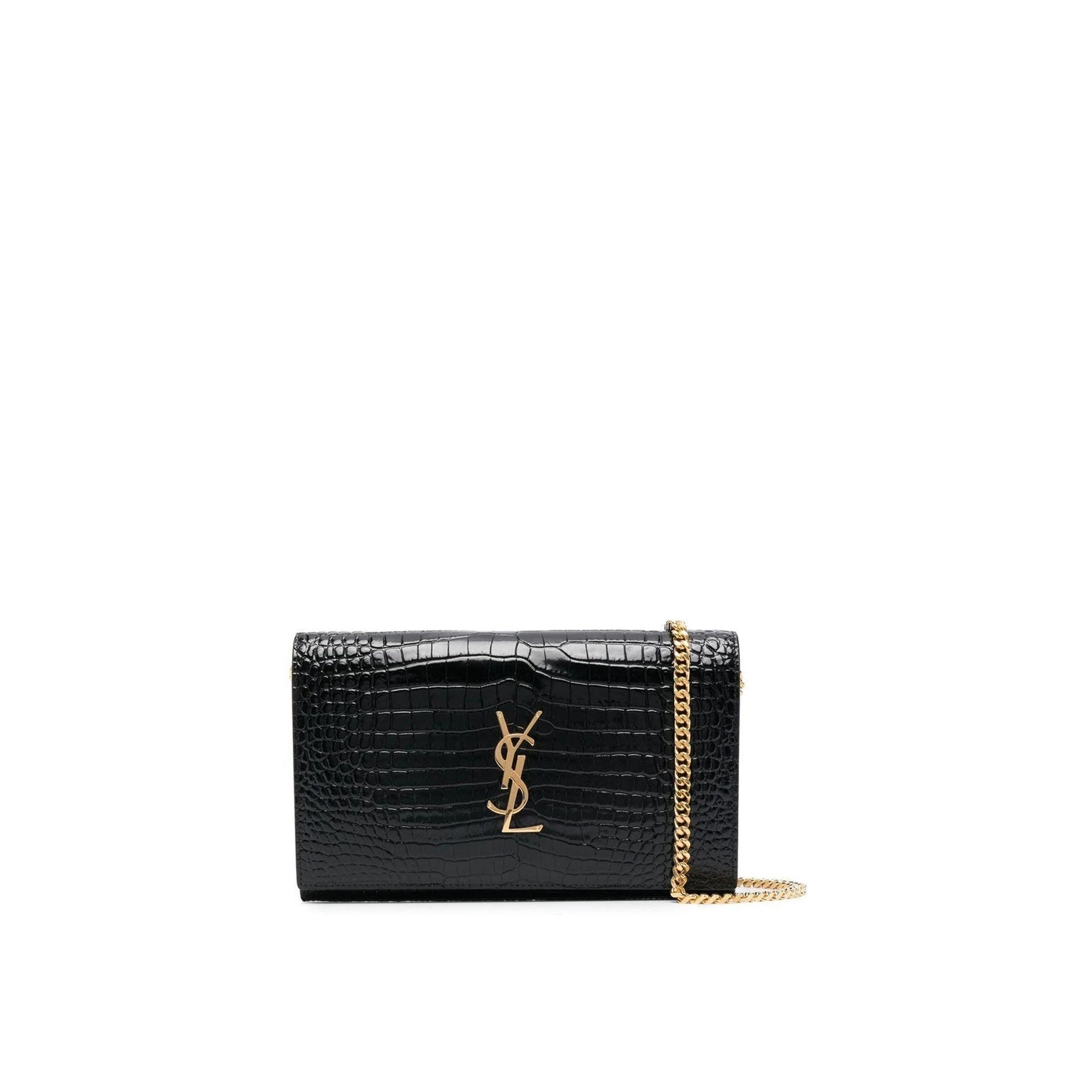 Cassandre Croc Embossed Leather Chain Wallet
