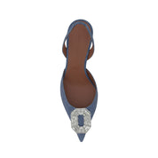Amina Muaddi Camelia Sling 60 Printed Denim Pumps - WOMEN SHOES - AMINA MUADDI - T.Luxy