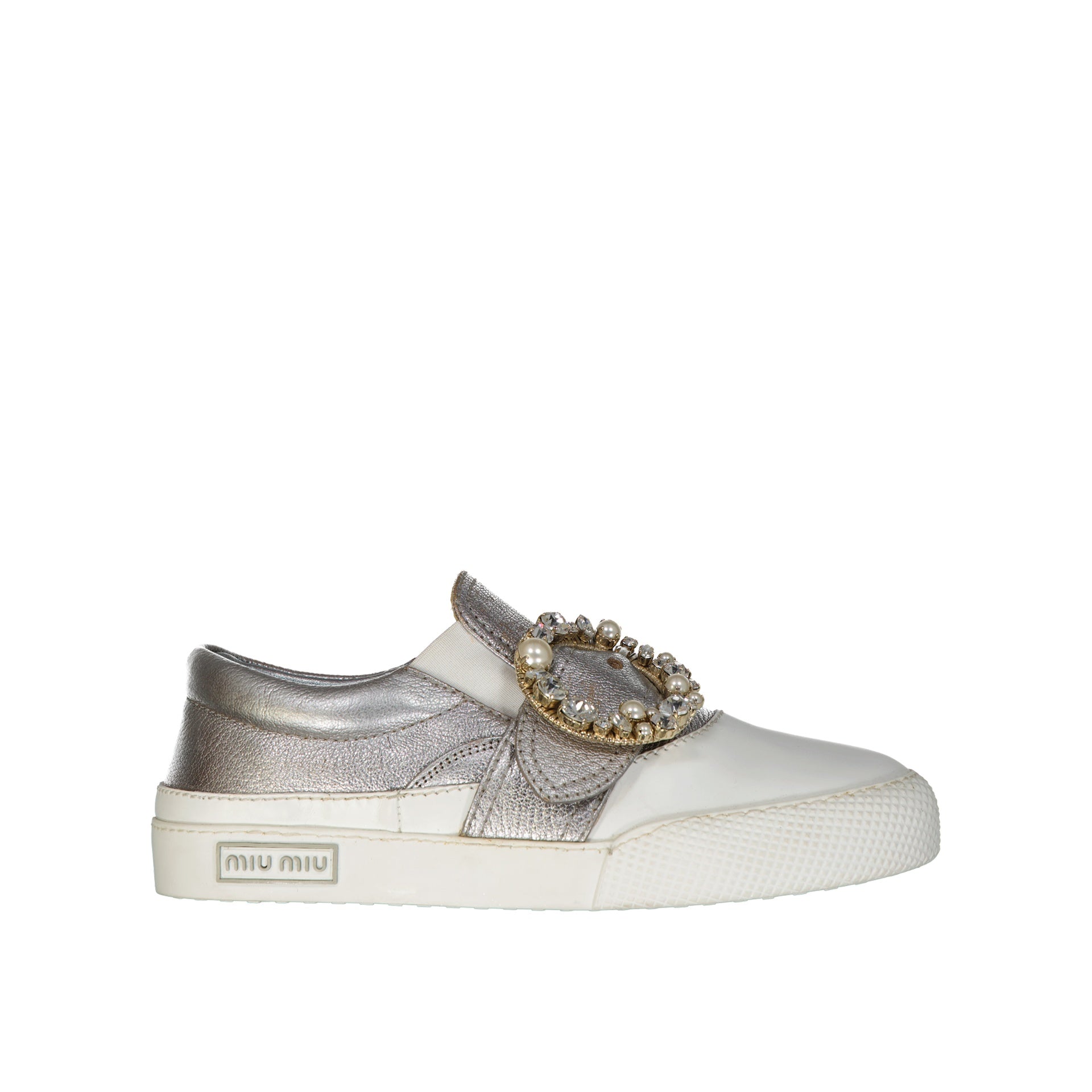 Miu Miu Leather Crystal Sneakers - WOMEN SHOES - MIU MIU - T.Luxy