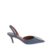 Amina Muaddi Camelia Sling 60 Printed Denim Pumps - WOMEN SHOES - AMINA MUADDI - T.Luxy