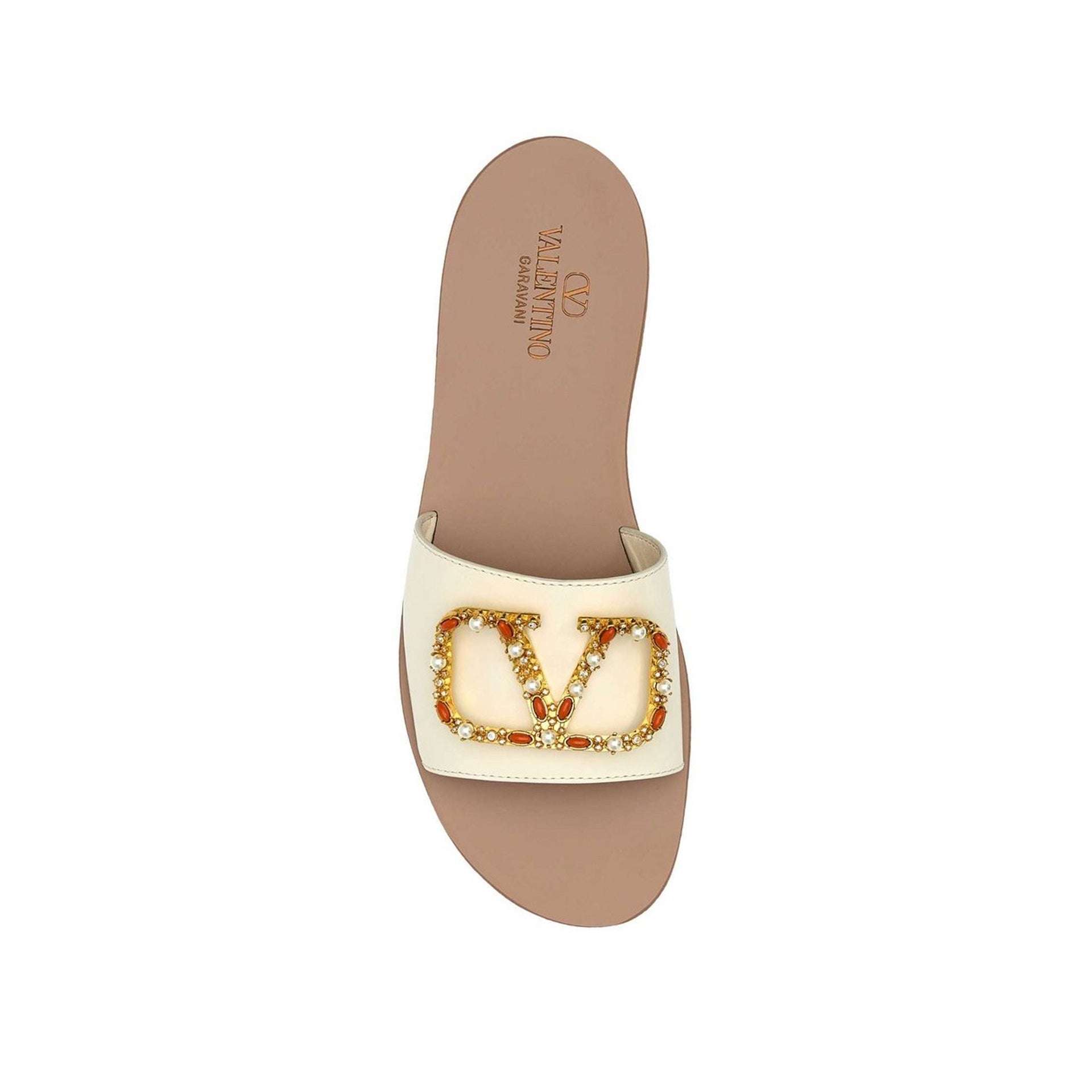 Valentino Garavani Vlogo Leather Flat Sandals - WOMEN SHOES - VALENTINO GARAVANI - T.Luxy