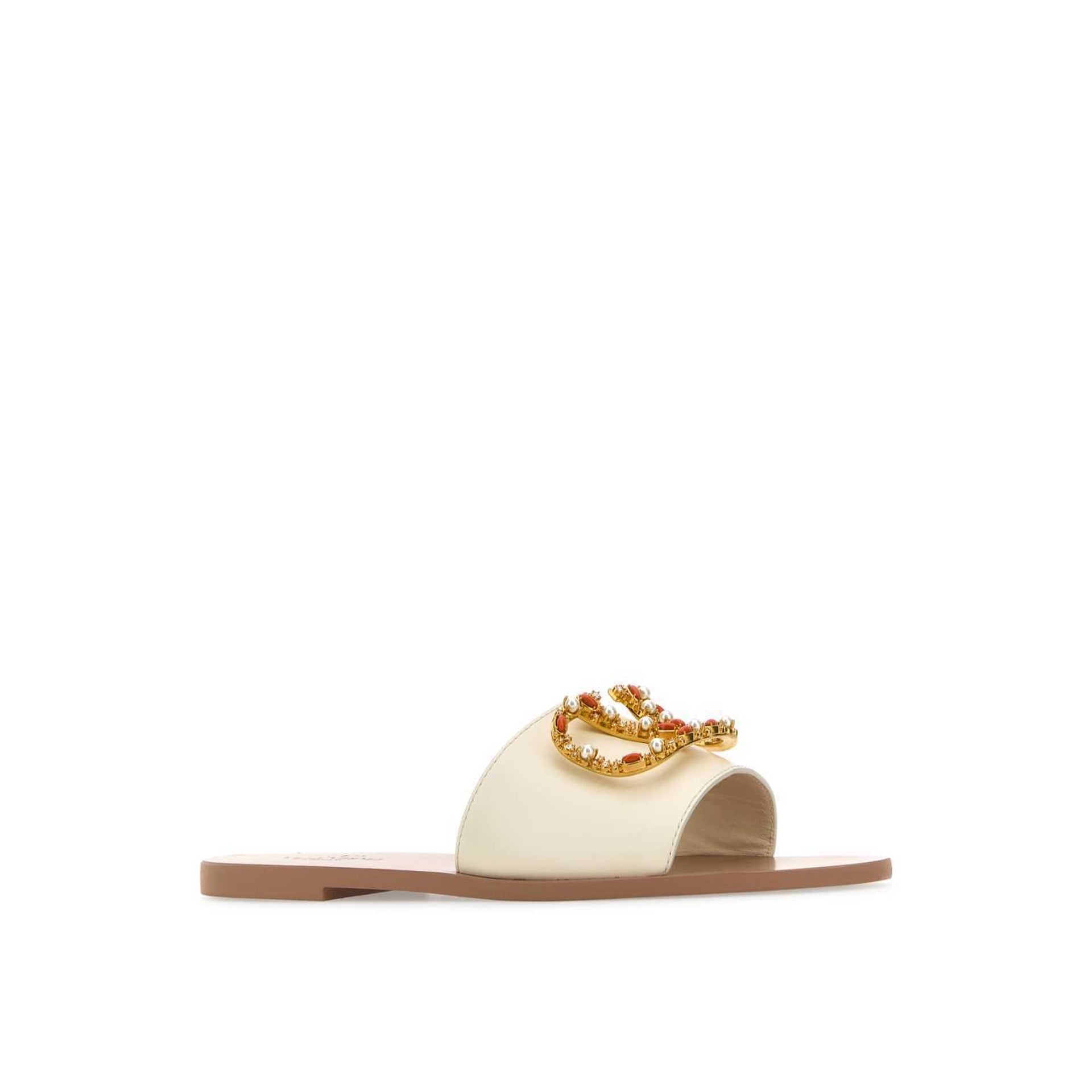 Valentino Garavani Vlogo Leather Flat Sandals - WOMEN SHOES - VALENTINO GARAVANI - T.Luxy