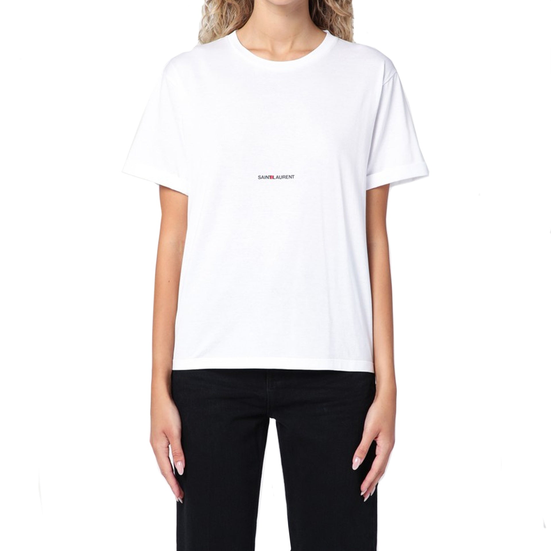 Saint Laurent Cotton Logo T-Shirt - WOMEN CLOTHING - SAINT LAURENT - Tluxy New
